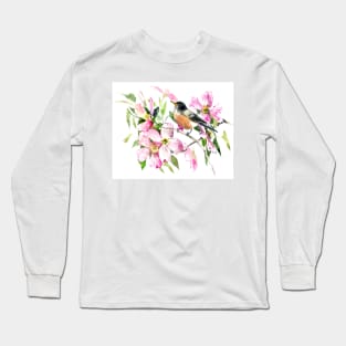 American Robin and Dogwood Flowers Long Sleeve T-Shirt